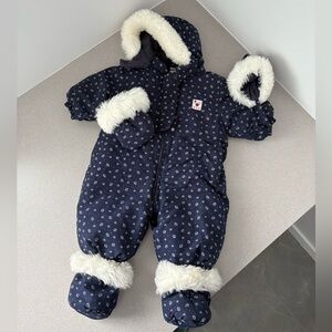 Navy Snowsuit with White Fur Trim
